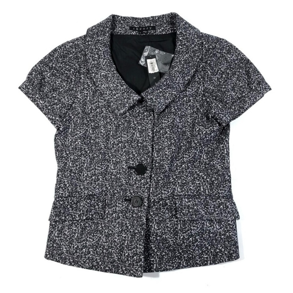 NWT Sz4 Theory Rarias Tweedy Short Sleeve Blazer Jacket Retro Preppy Uniform Dot